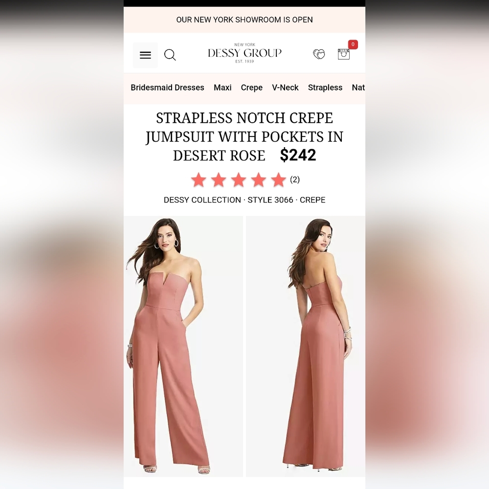STRAPLESS NOTCH CREPE JUMPSUIT WITH POCKETS IN DESERT ROSE Sz 8